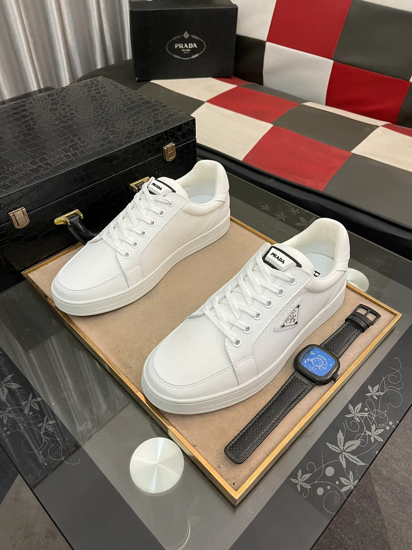 Men's shoes 💰420⌚️⌚️【PRADA】Prada - High-end quality casual sports shoes - Upper: calf leather shoe body with branded metal fasteners, - Inner lining: breathable leather lining - Outsole: ultra-light TPU foam·rubber; molded outsole -Super high quality control·Fine workmanship: highlighted (high-end·luxury·grade) -Size: 38-443️⃣Colors available